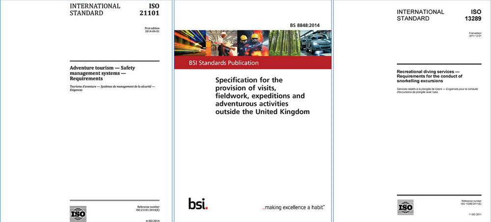 International standards for adventure tourism safety, adventurous activities, and snorkeling excursions. 