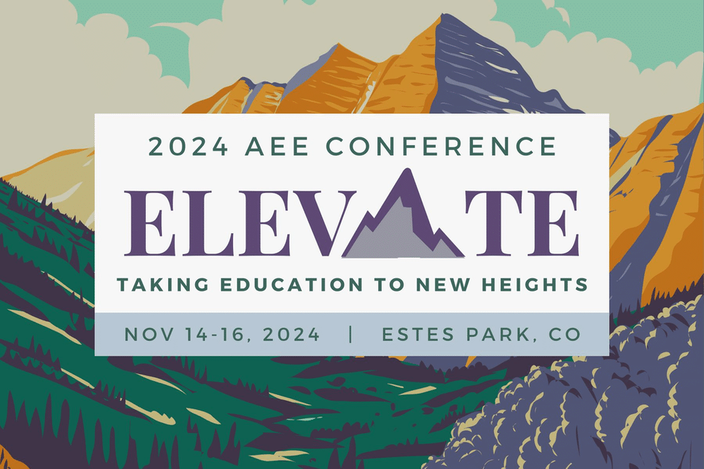 2024 AEE Conference logo that says: ELEVATE - Taking Education to New Heights November 14-16, 2024, Estes Park, CO