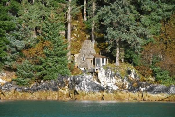 Cabin on island, Southeast Alaska