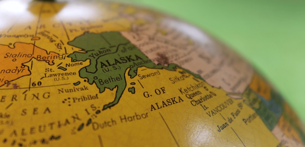 Globe of world, showing Alaska